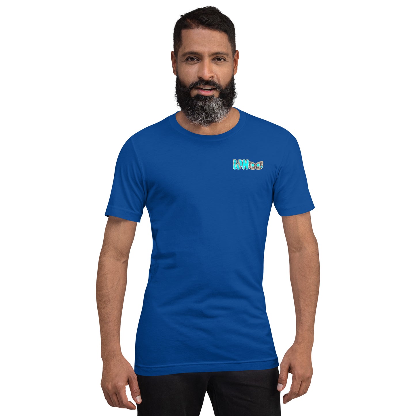 Unisex t-shirt Blue Glow WHoo corner pocket