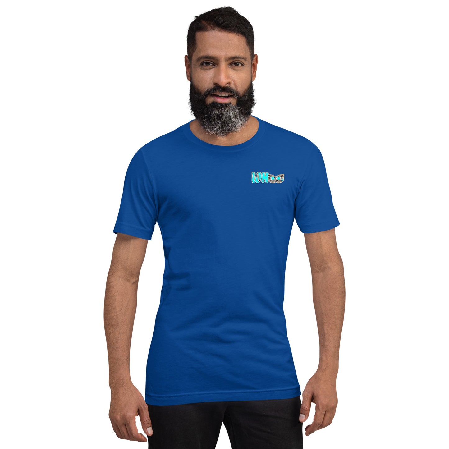 Unisex t-shirt Blue Glow WHoo corner pocket