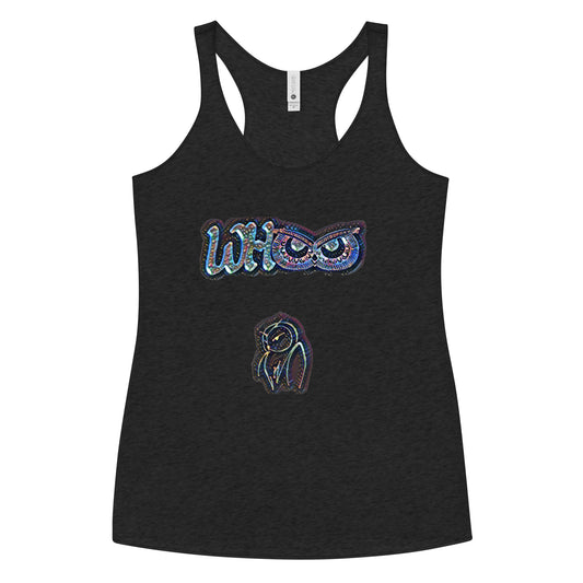 Women's Racerback Tank WHOO blue glass